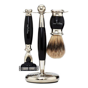 Faux Ebony Edwardian Shaving Set: Super Badger Shave Brush/MachIII Razor/Stand