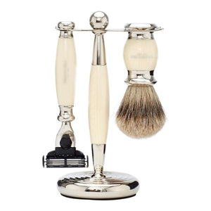 Faux Ivory Shaving Set: Super Badger Shave Brush/MachIII Razor/Stand